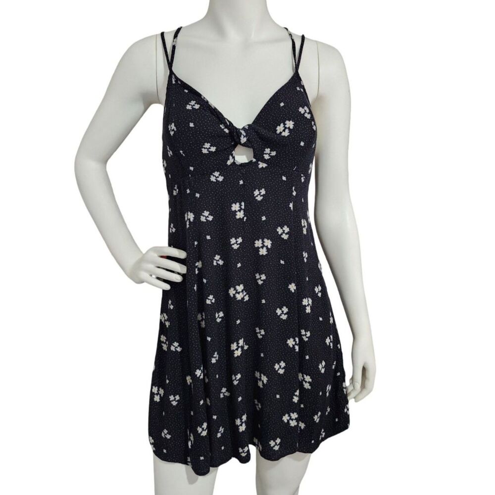 American Eagle Twist-Front Keyhole Daisy Print Mini Dress